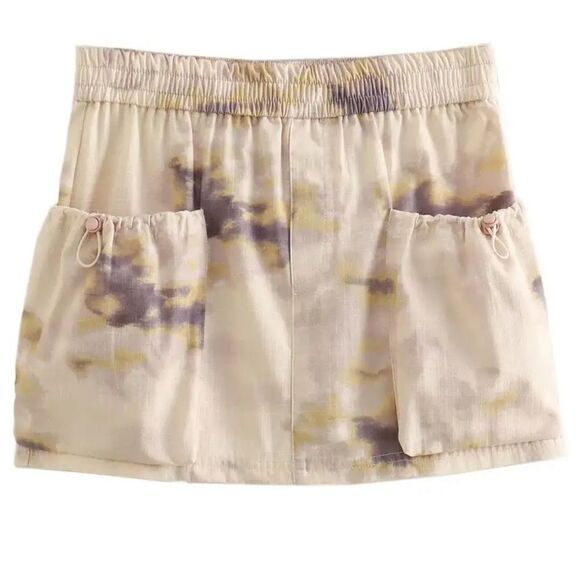 NWOT ZARA TIE-DYE CARGO MINI SKIRT POCKETS MID-RISE ELASTIC WAIST SZ XL - Picture 6 of 11
